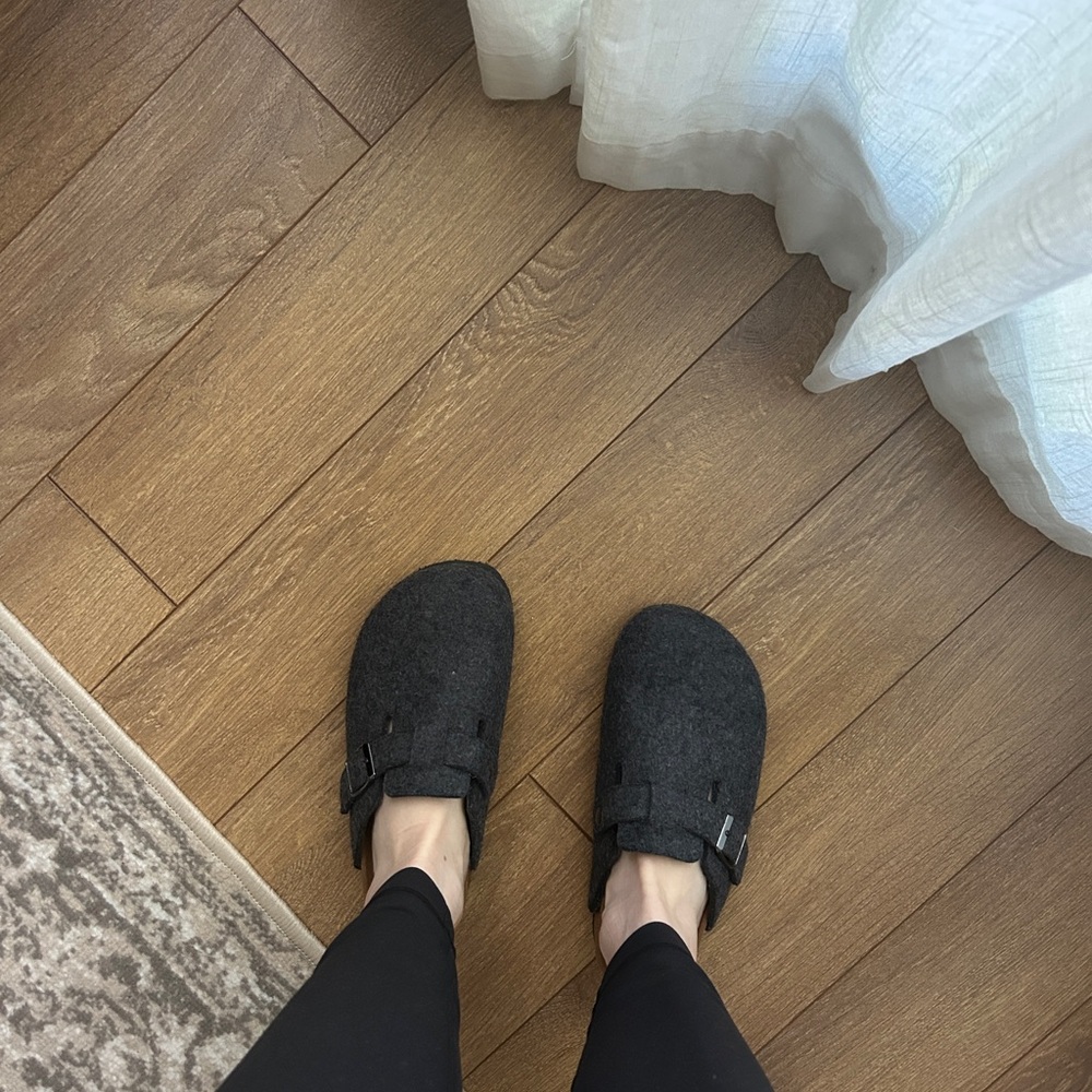 Cozy Charcoal Grey Felt Slip-On Shoes